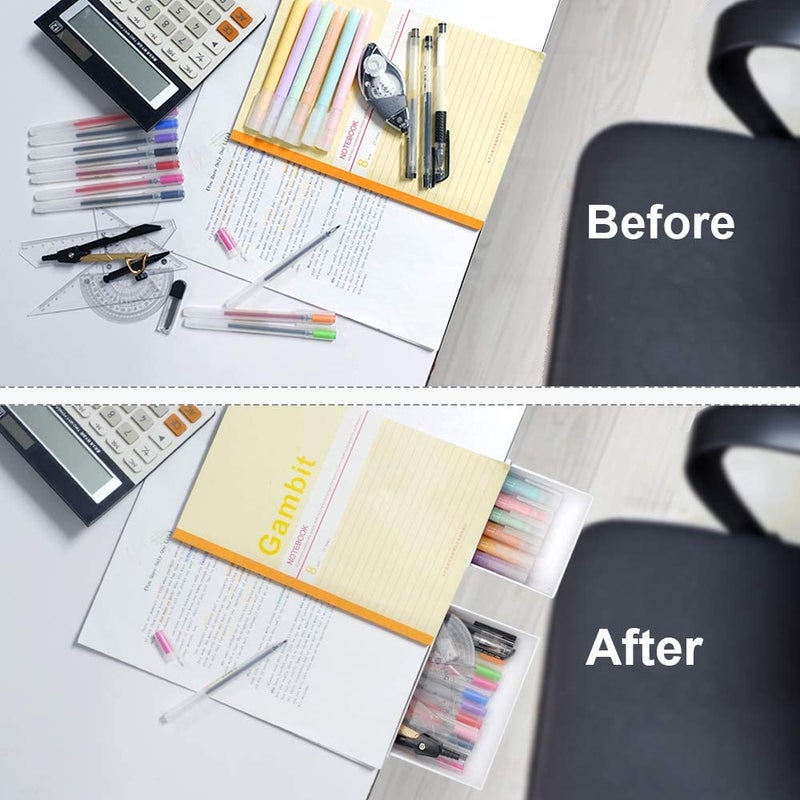 YOOUSOO 2 Pack Under Desk Drawer Organizer  Slide Out Pencil Holder  Desk Drawer Attachment  Plastic Desk Accessories & Workspace Organizers  Hidden Desktop Organizer Self-Adhesive - Image 4